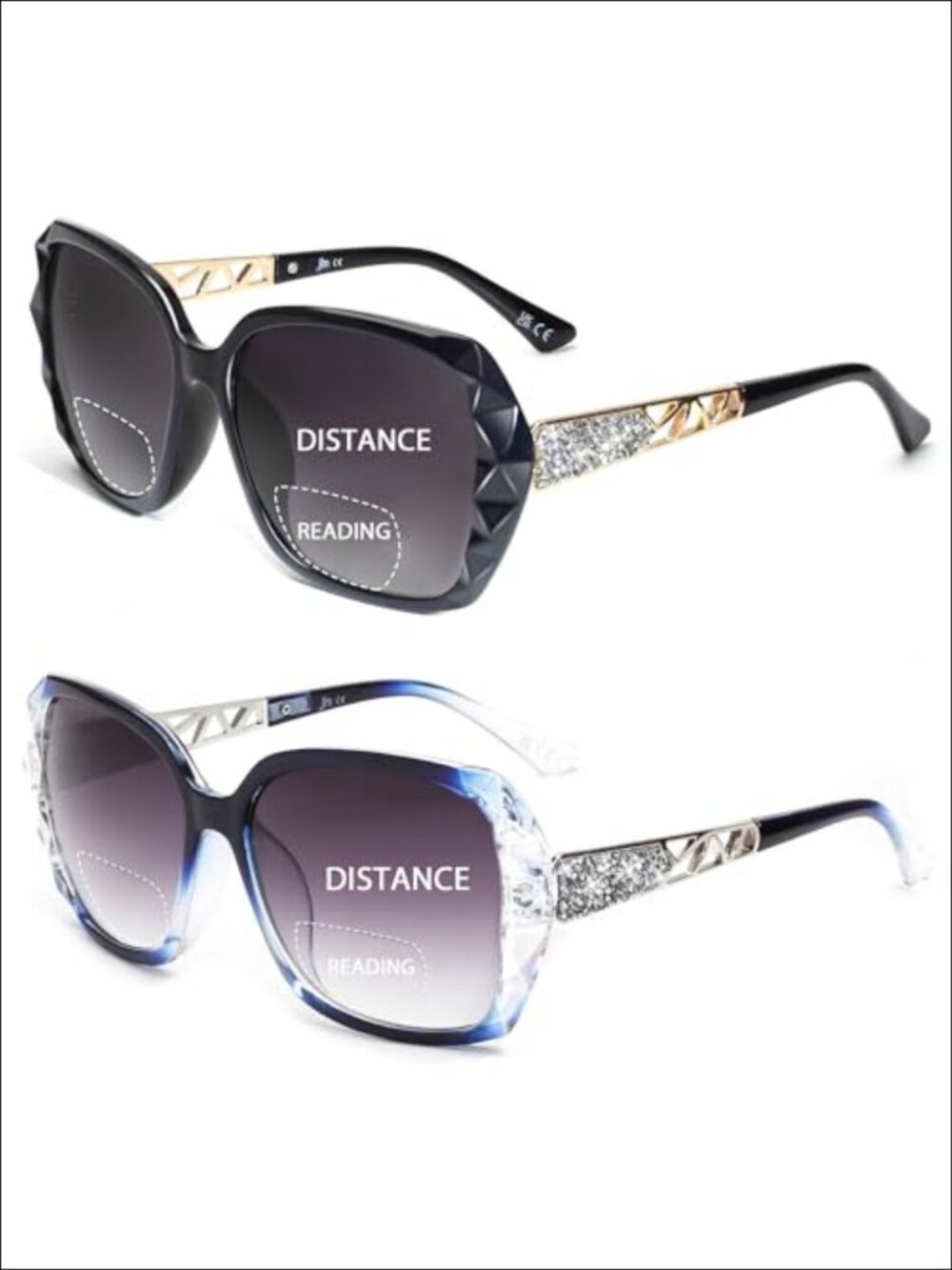 2 Pack Bifocal Reading Sunglasses Oversized Square Readers UV400